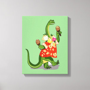 Illustration av en Brontosaurus som spelar Maracas Canvastryck