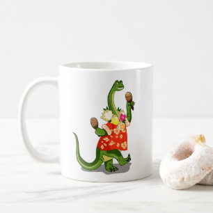 Illustration av en Brontosaurus som spelar Maracas Kaffemugg