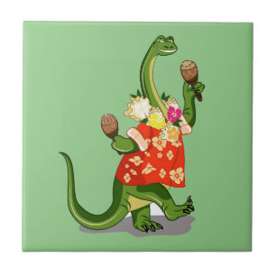 Illustration av en Brontosaurus som spelar Maracas Kakelplatta