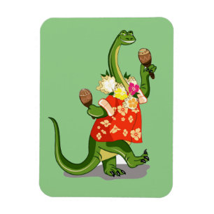 Illustration av en Brontosaurus som spelar Maracas Magnet