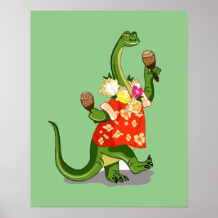 Illustration av en Brontosaurus som spelar Maracas Poster