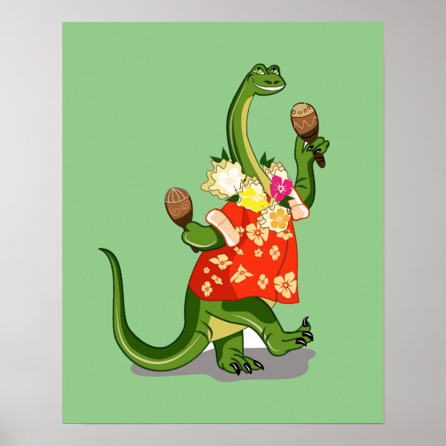 Illustration av en Brontosaurus som spelar Maracas Poster (Framsidan)