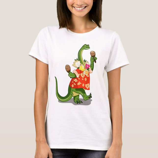 Illustration av en Brontosaurus som spelar Maracas T Shirt (Framsida)