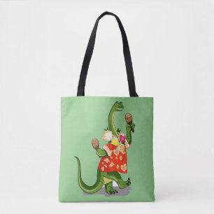 Illustration av en Brontosaurus som spelar Maracas Tygkasse