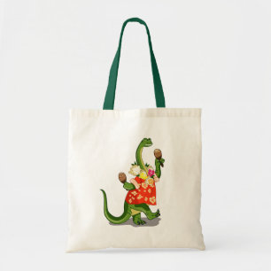 Illustration av en Brontosaurus som spelar Maracas Tygkasse