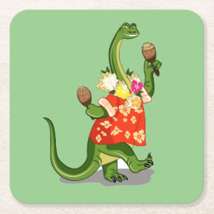 Illustration av en Brontosaurus som spelar Maracas Underlägg Papper Kvadrat