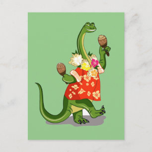 Illustration av en Brontosaurus som spelar Maracas Vykort