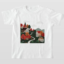 Illustration av en by på hösten t shirt