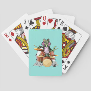 Illustration av en Chasmosaurus som spelar drummen Casinokort