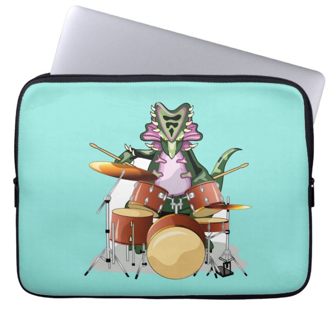 Illustration av en Chasmosaurus som spelar drummen Laptop Fodral (Framsidan)