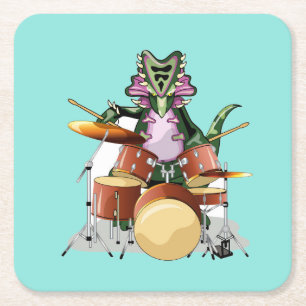 Illustration av en Chasmosaurus som spelar drummen Underlägg Papper Kvadrat