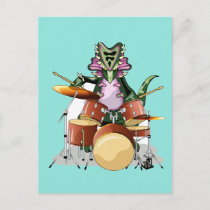 Illustration av en Chasmosaurus som spelar drummen Vykort