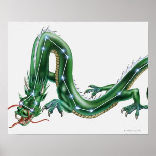 Illustration av en drake med draken (dracoen) poster