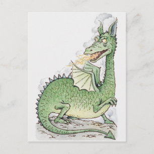Illustration av en drake som spottar eld vykort