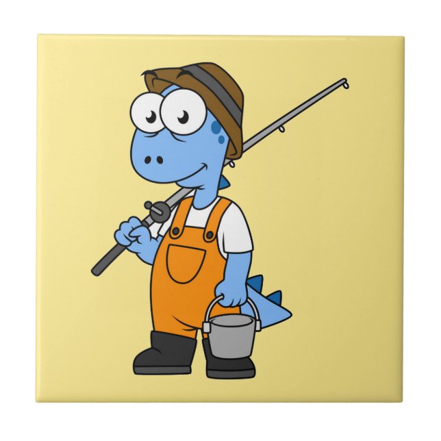 Illustration av en fiskare från Allosaurus. Kakelplatta (Framsidan)