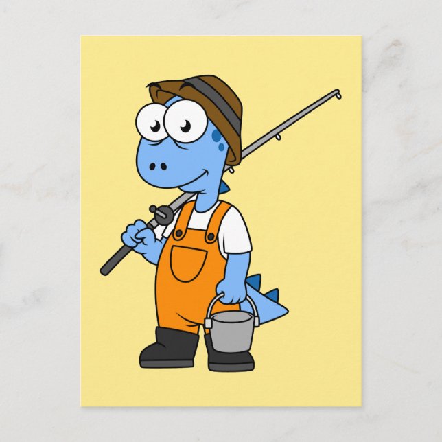 Illustration av en fiskare från Allosaurus. Vykort (Framsida)