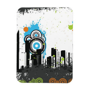 Illustration av en grungy cityscape magnet