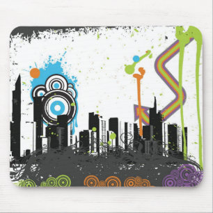 Illustration av en grungy cityscape musmatta