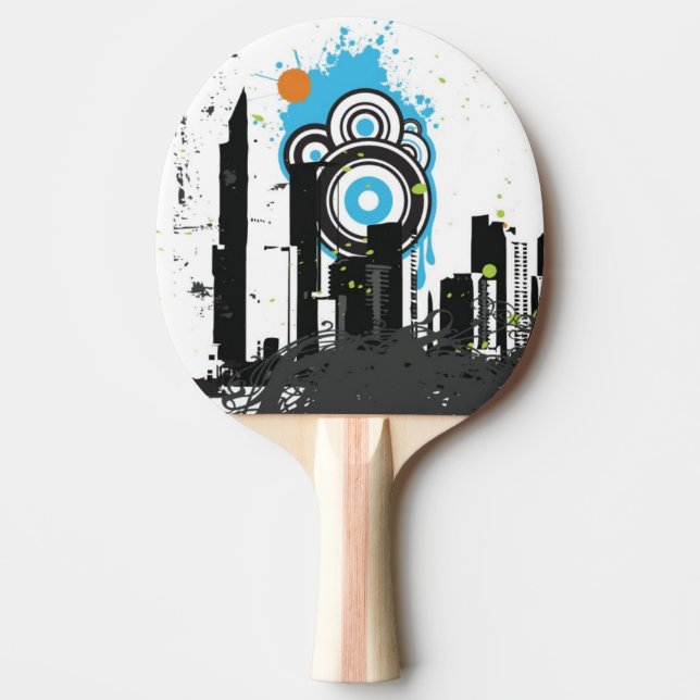 Illustration av en grungy cityscape pingisracket (Framsidan)