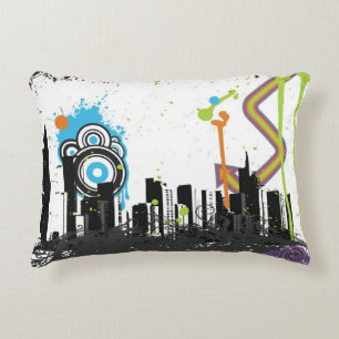 Illustration av en grungy cityscape prydnadskudde