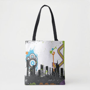 Illustration av en grungy cityscape tygkasse