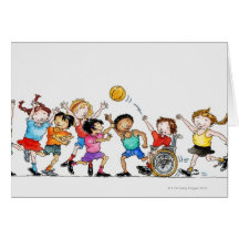 Illustration av en grupp barn, inklusive en