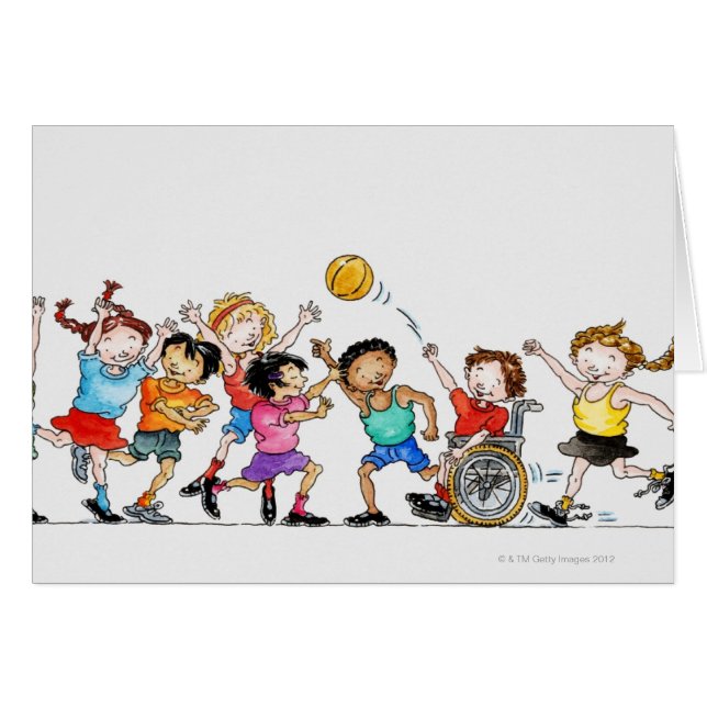 Illustration av en grupp barn, inklusive en hälsningskort (Framsidan Horizontal)