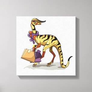 Illustration av en iguanodon med Shopping bag. Canvastryck