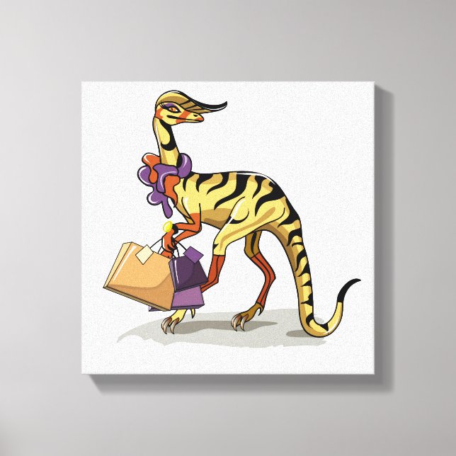 Illustration av en iguanodon med Shopping bag. Canvastryck (Framsida)