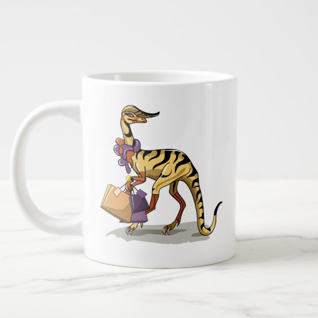 Illustration av en iguanodon med Shopping bag. Jumbo Mugg (Vänster)