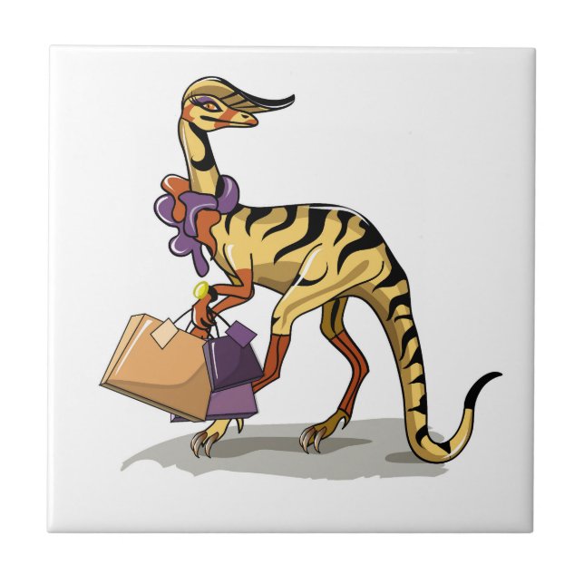 Illustration av en iguanodon med Shopping bag. Kakelplatta (Framsidan)