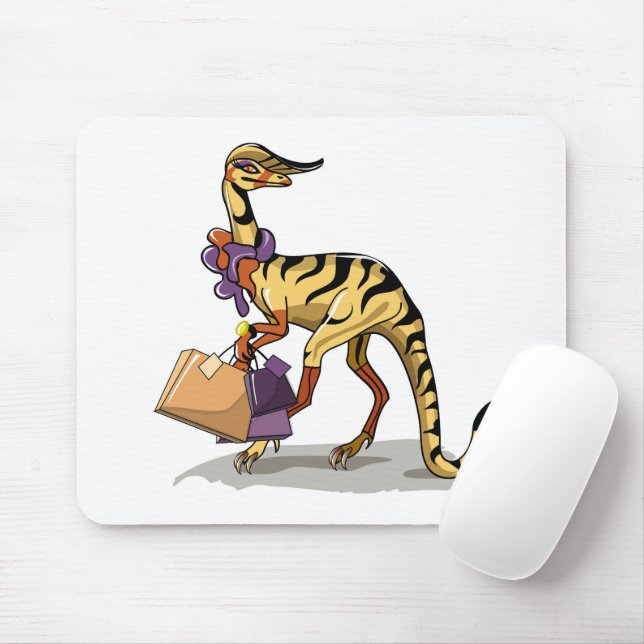 Illustration av en iguanodon med Shopping bag. Musmatta (Med mus)