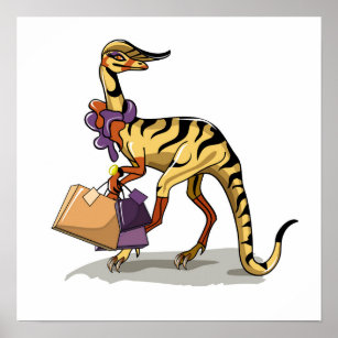 Illustration av en iguanodon med Shopping bag. Poster