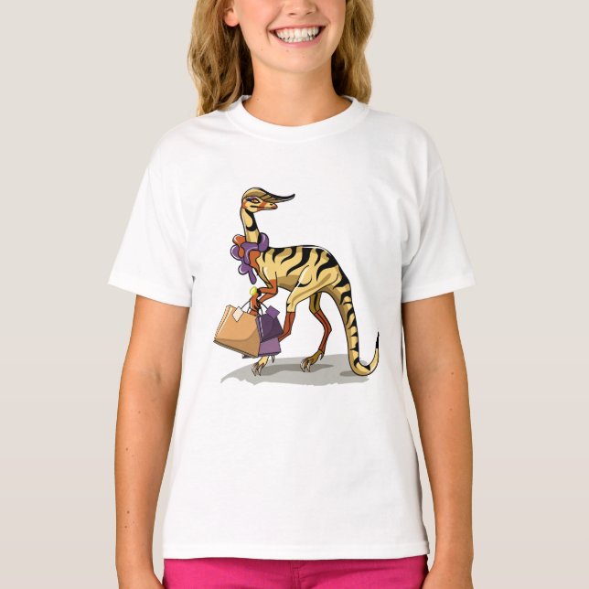 Illustration av en iguanodon med Shopping bag. T Shirt (Framsida)