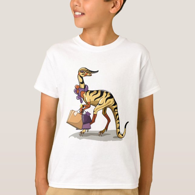 Illustration av en iguanodon med Shopping bag. T Shirt (Framsida)