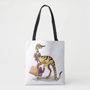 Illustration av en iguanodon med Shopping bag. Tygkasse