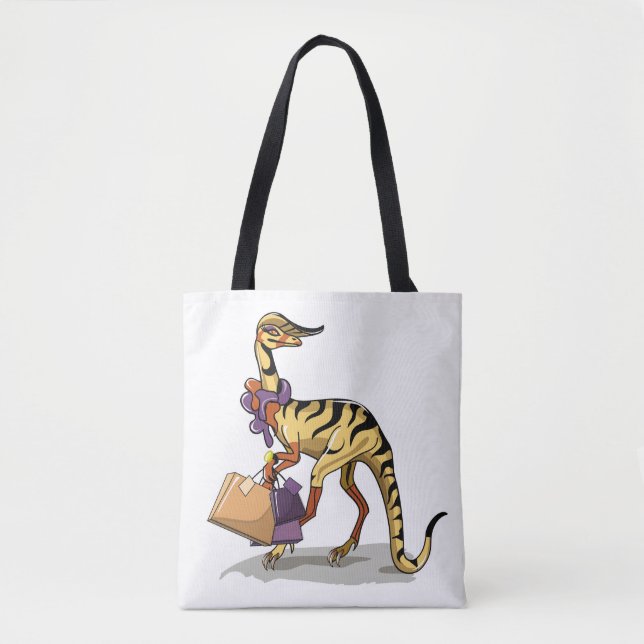 Illustration av en iguanodon med Shopping bag. Tygkasse (Framsida)