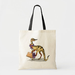 Illustration av en iguanodon med Shopping bag. Tygkasse