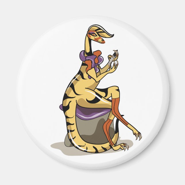 Illustration av en iguanodon som polerar hennes Na Magnet (Framsidan)