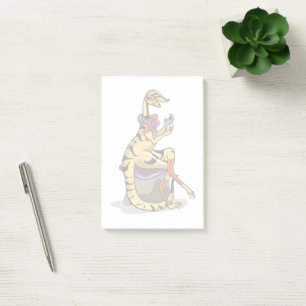 Illustration av en iguanodon som polerar hennes Na Post-it Block