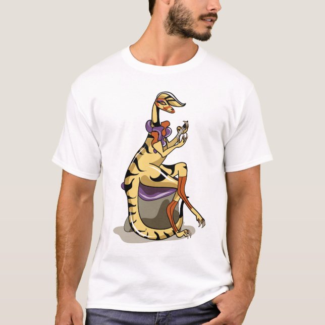 Illustration av en iguanodon som polerar hennes Na T Shirt (Framsida)