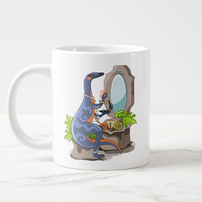 Illustration av en iguanodon som sätter på konfekt jumbo mugg (Vänster)