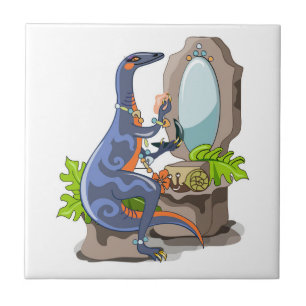 Illustration av en iguanodon som sätter på konfekt kakelplatta