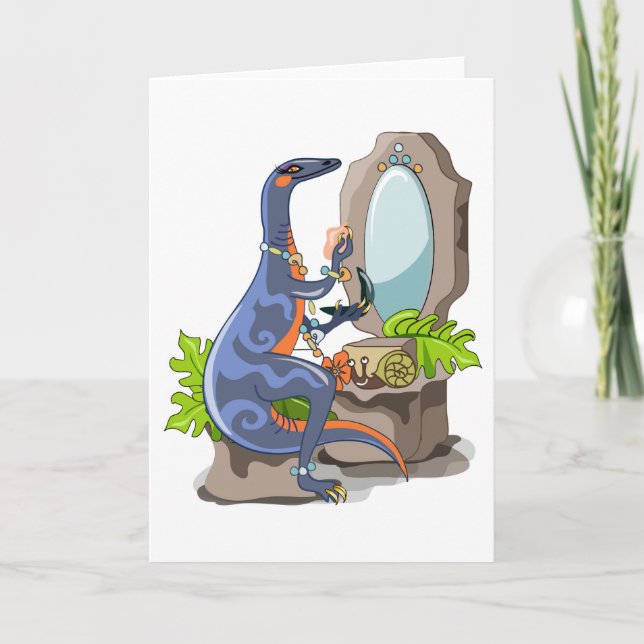 Illustration av en iguanodon som sätter på konfekt kort (Framsida)