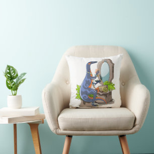 Illustration av en iguanodon som sätter på konfekt kudde