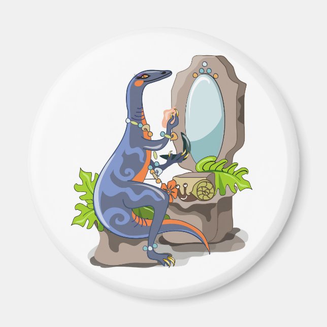 Illustration av en iguanodon som sätter på konfekt magnet (Framsidan)