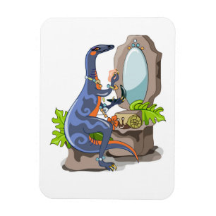 Illustration av en iguanodon som sätter på konfekt magnet