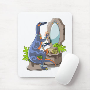 Illustration av en iguanodon som sätter på konfekt musmatta
