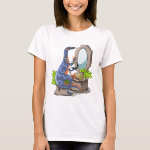 Illustration av en iguanodon som sätter på konfekt t shirt