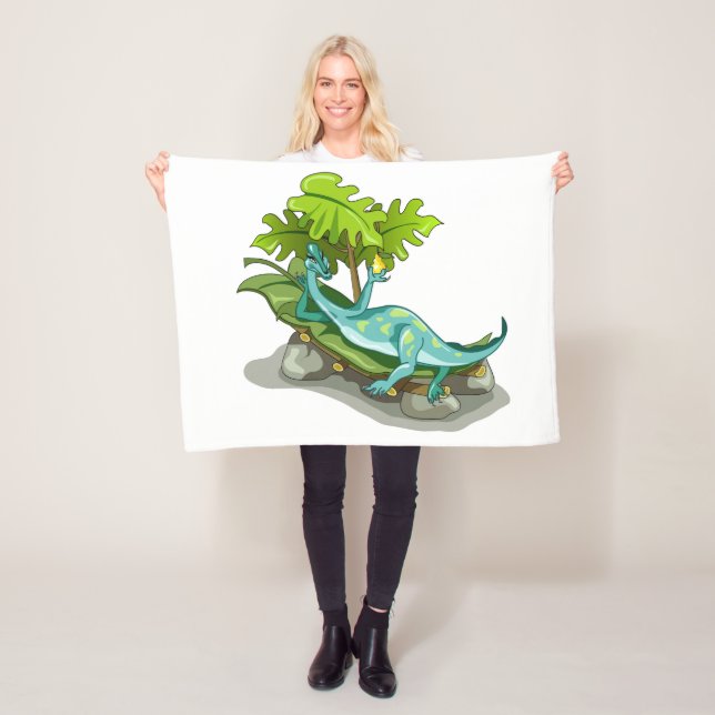 Illustration av en Iguanodon Sunbad. Fleecefilt (På plats)